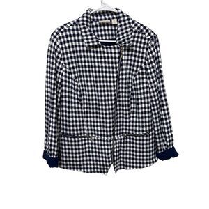 Chico's Gingham Moto Jacket Blue White Women's Size 12